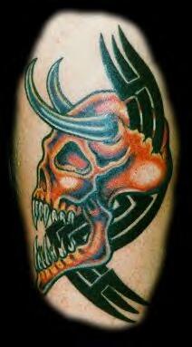 Red demon skull tribal tattoo