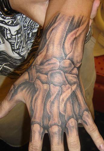 Realistic skeleton hand tattoo