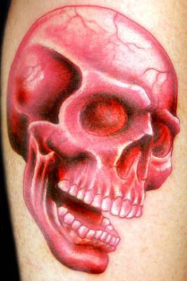 Highly detailed red skull tattoo