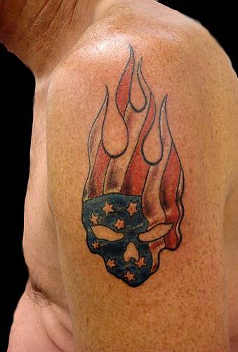 Flaming usa patriotic skull tattoo