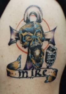 Skull with beer and celtic cross  tattoo