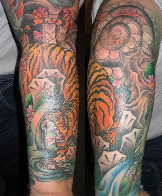 Asian tiger sleeve tattoo