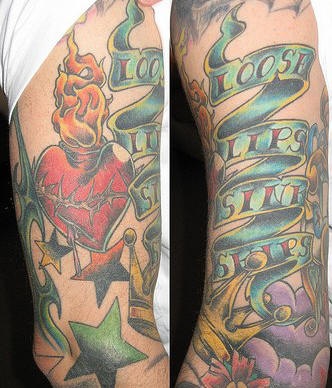 Coloured traditional sleeve tattoo
