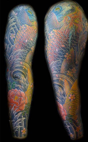 Koi fish full sleeve tattoo