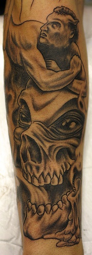 Black ink demon sleeve tattoo