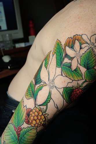 Realistische bunte Blumen Ärmel Tattoo