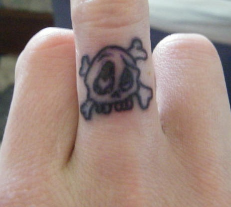 Skull in love tattoo on finger
