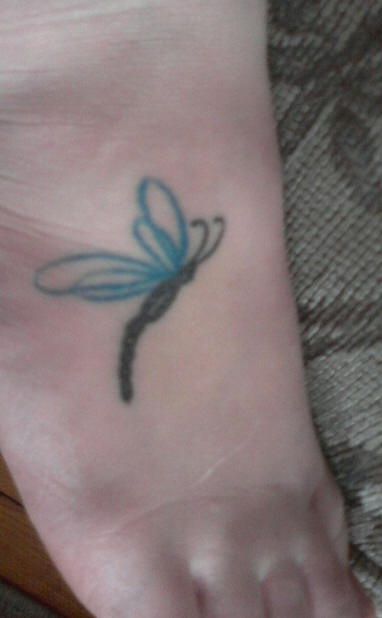 Small coloured dragonfly tattoo