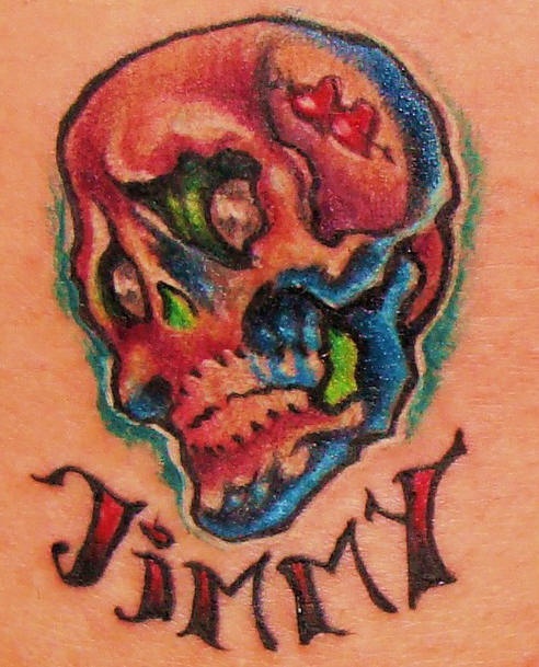 Dead jimmy skull coloured tattoo