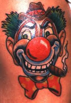 Bad smoking clown tattoo in colour