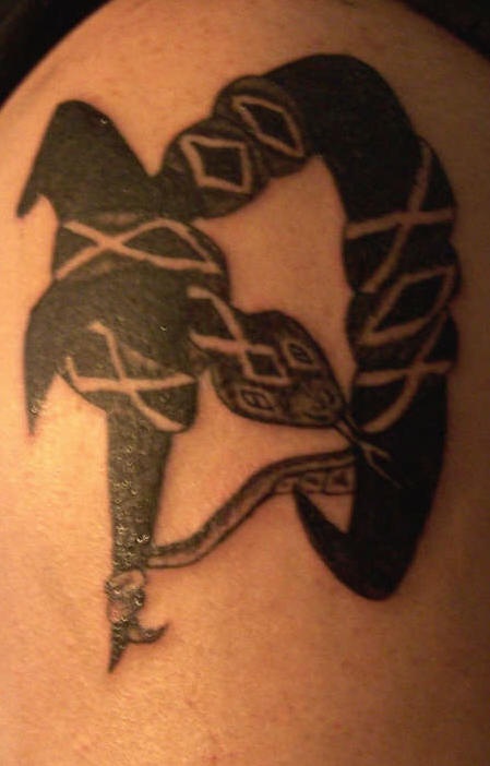 Snake on chinese hieroglyph  tattoo