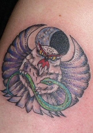 Tatuaggio carino il serpente verde & il gufo & la luna