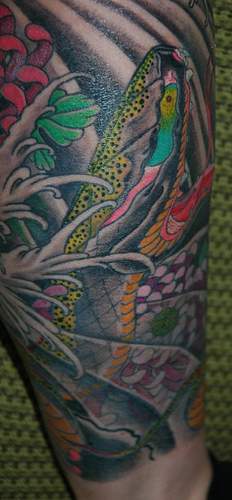 Colourful asian snake tattoo