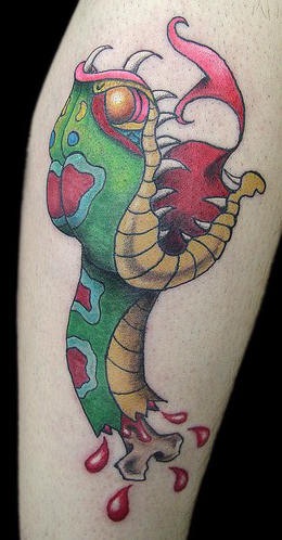 Snake head traditional tattoo in colour