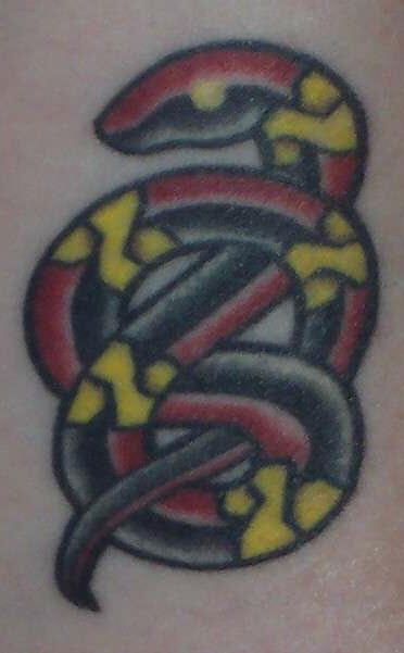 Coloured knotted snake tattoo