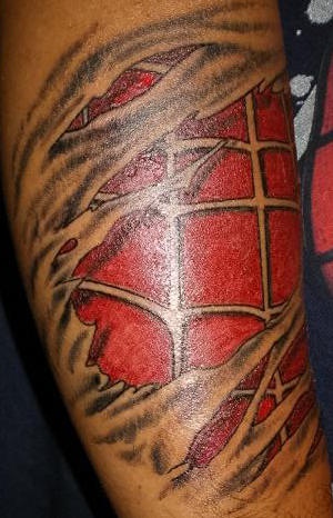 Disfraz del Hombre araña bajo la piel cortada tatuaje en color