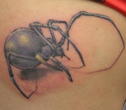Araña viuda realístico tatuaje en tinta azul