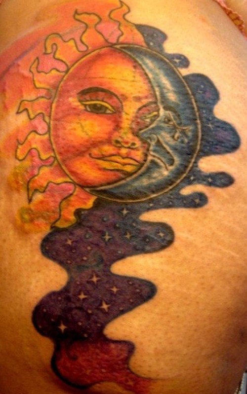 Sun and moon tattoo in colour