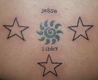 Sun and three stars tattoo
