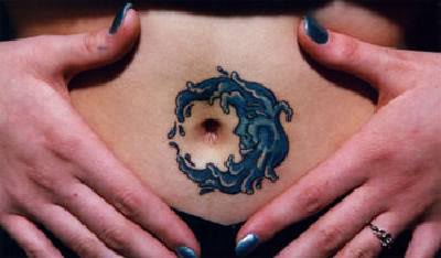 Moon crescent tattoo on tummy button