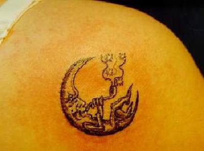 Smoking moon crescent  tattoo
