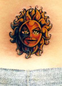 Humanized sun tattoo in colour