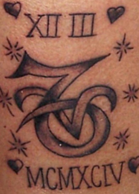Tatuaje de la fecha de nacimiento y el símbolo de zodiaco
