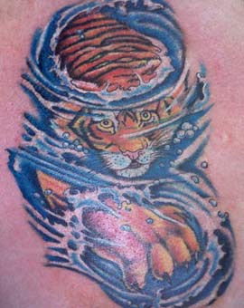 Tatuaje del tigre nandando en agua