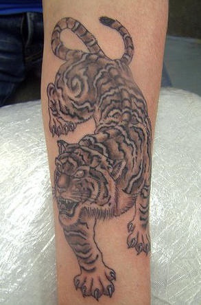 Black ink asian tiger tattoo