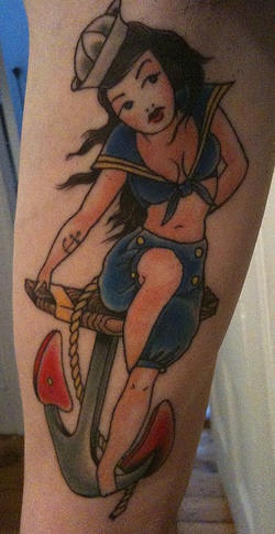 Traditional pin up sailor girl tattoo