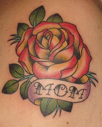 Traditional style red rose tattoo