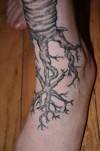 Tatuaggio pittoresco sulla caviglia la radice dell&quotalbero