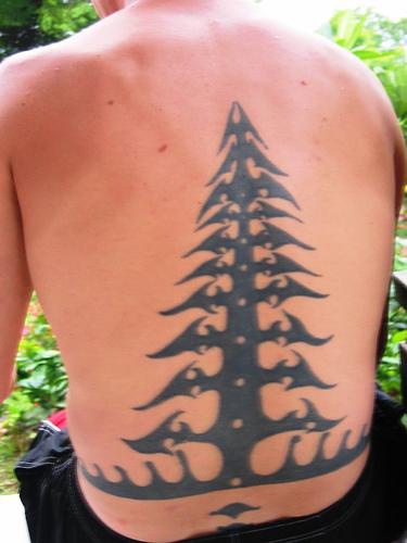 Back tree tattoo in black ink