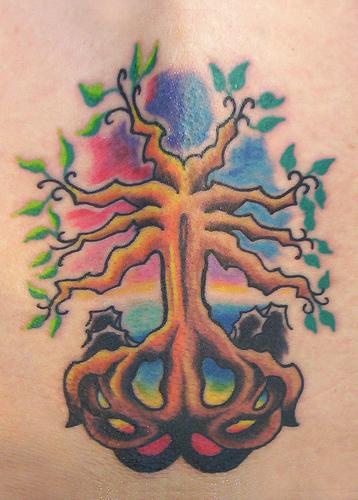 Colorful tattoo of fabulous tree