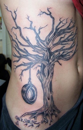 Tree memorial tattoo on belly and side