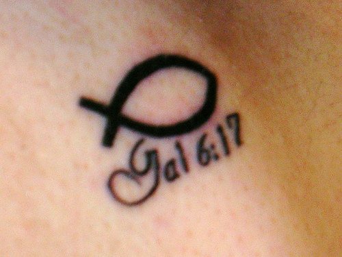 Ichthys and epistle number tattoo