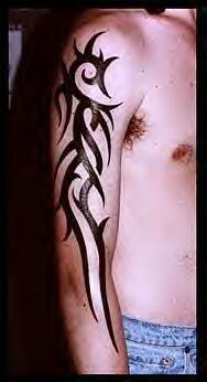Big tribal arm tattoo of black lines