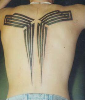 Back tribal tattoo with straight lines