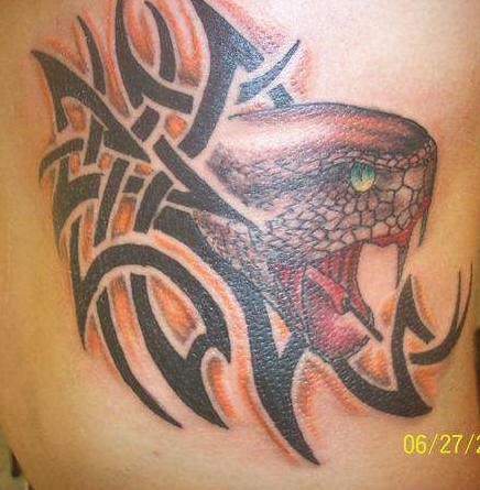 Tribal tattoo with angry red snake
