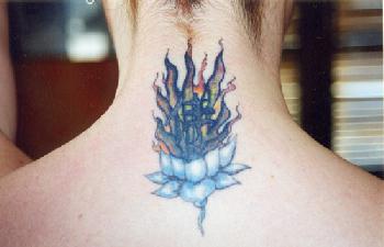 Blue lotus blossom tattoo on neck