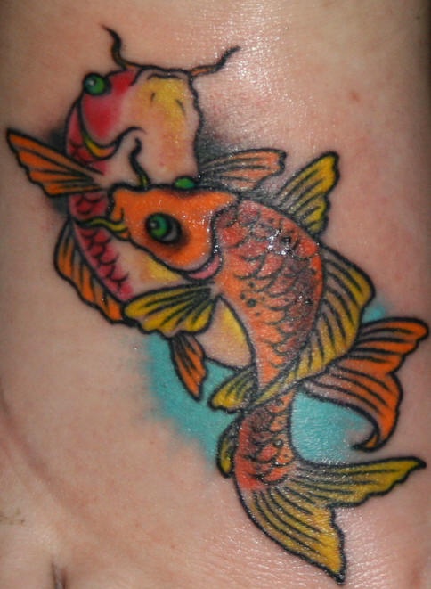 Minimalistic two koi fish tattoo