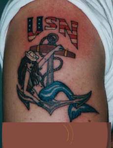 Usa navy mermaid on anchor  tattoo