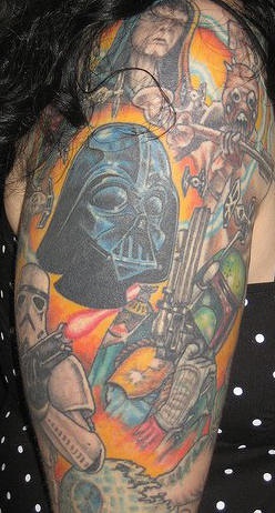 Star wars themed coloured tattoo