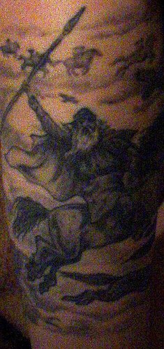 Viking warrior with spear on horse tattoo