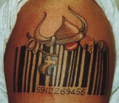 Small viking tattoo with barcode