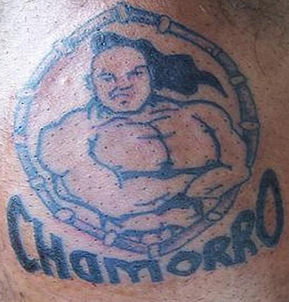 Warrior tattoo with inscription chamorro