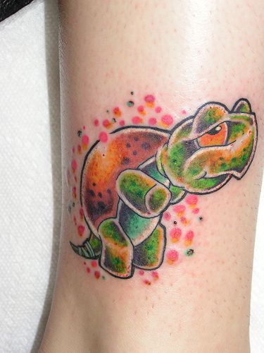 Water animal tattoo with nice green turtle