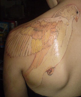 White ink tattoo with very nice bird