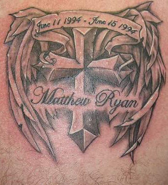 Winged cross memorial tattoo