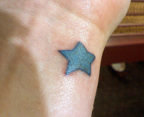 Le tatouage de poignet avec une petite étoile bleue